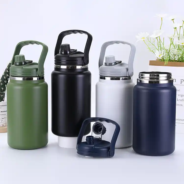 large capacity water bottle with handle straw strap